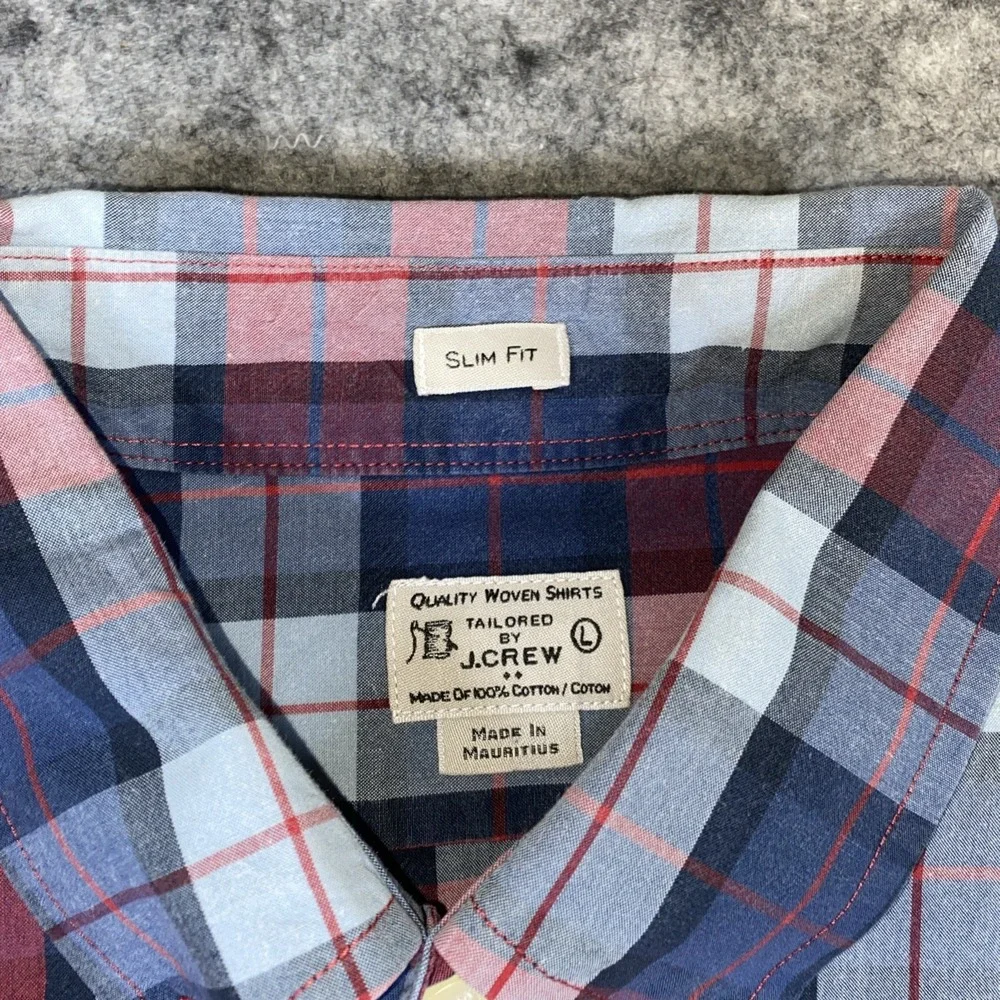 J. Crew‎ Button Down Shirt Men's Large Blue Plaid Casual Preppy Pocket Slim Fit